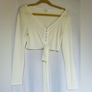Love Tree Off White Crop Tie Knit Top Medium